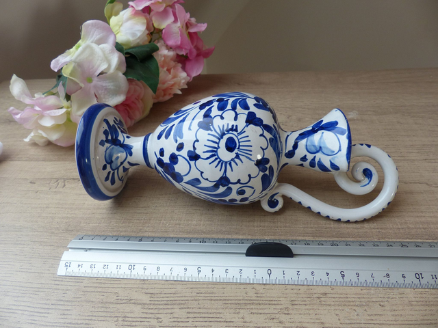 Vintage Huilier Pichet Aiguière Céramique Décor Fleurs Bleues Italie, Carafe Artisanale Poterie, Décoration Table Cuisine Maison de Famille