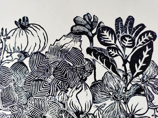 impression linogravure " eat your veggie"