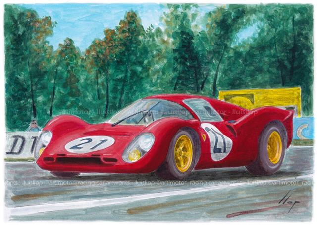Artimotor onpaper acrílicos 23x31 - 1967 Parkers-Scarfiotti 2º Le Mans (Ferrari P4)