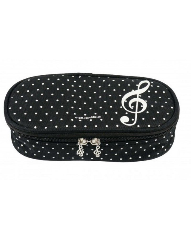 Trousse ovale, motif pois et clé de sol