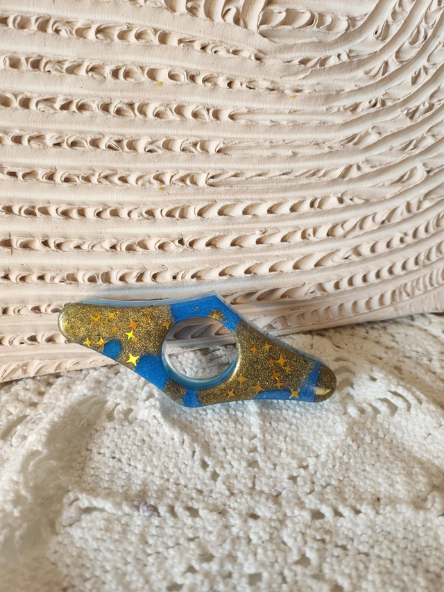 Bague de lecture résine bleue et dorée 