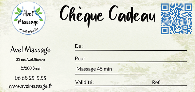 Chèque cadeau massage - 45 min