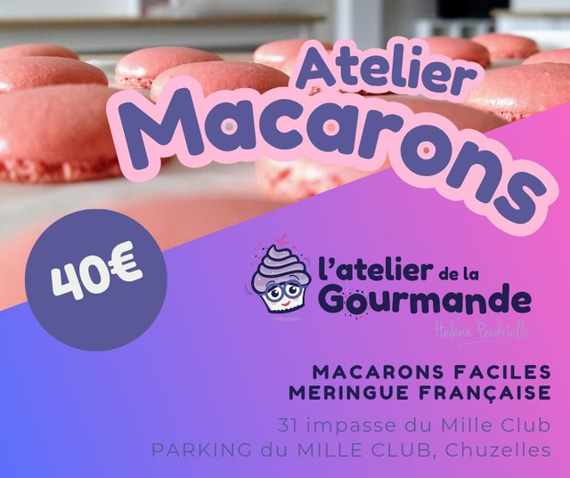 Atelier macarons (meringue française),  samedi 24 janvier 2026, de 10h à 12h30, à Chuzelles 