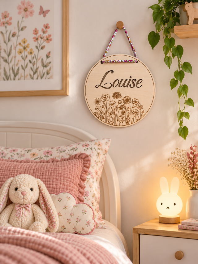 Disque décoratif avec prénom fleurs prairie
