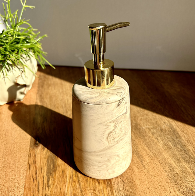 Pompe à savon droite marbre beige 