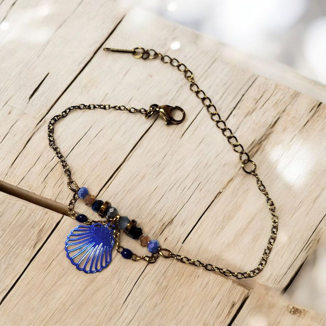 Bracelet acier inoxydable bleu foncé et doré