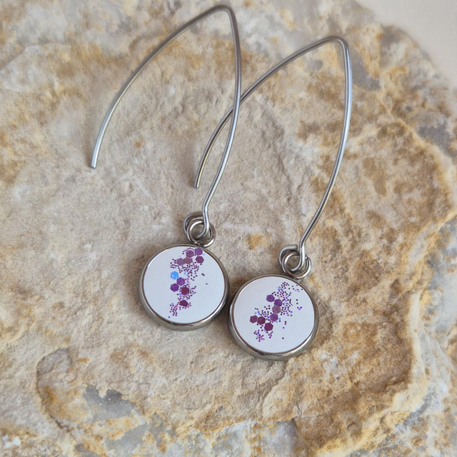 Concrete Dangle Earrings - White/Purple glitter