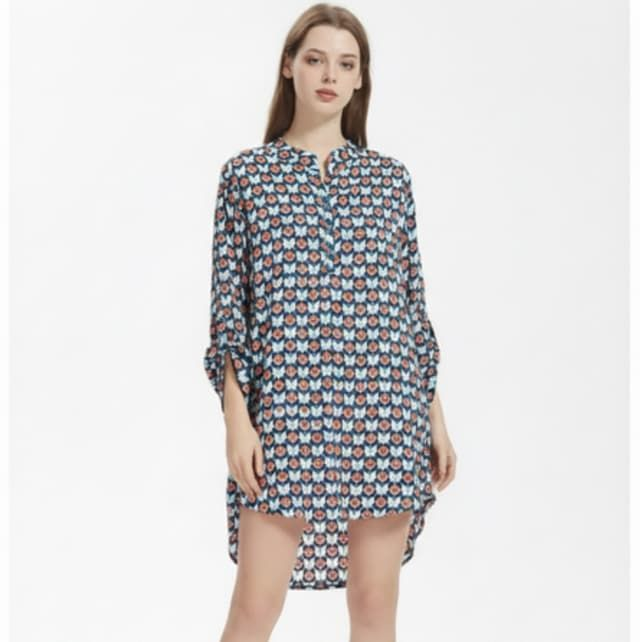 Tunique Liquette Femme à Motifs Géométriques - Coupe Fluide et Col Officier