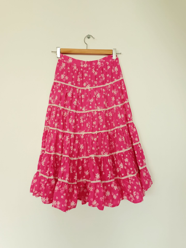 Jupe Midi rose à fleurs 70&#039;s