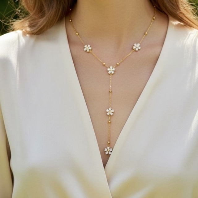 Collier Y fleur strass 