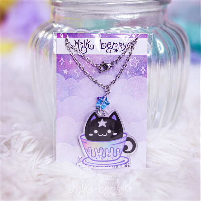 Collier Acrylique Recyclé Tasse de Chat Kawaii