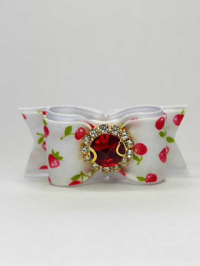Noeud pour chien fantaisie-blanc-fraise et cerises-été