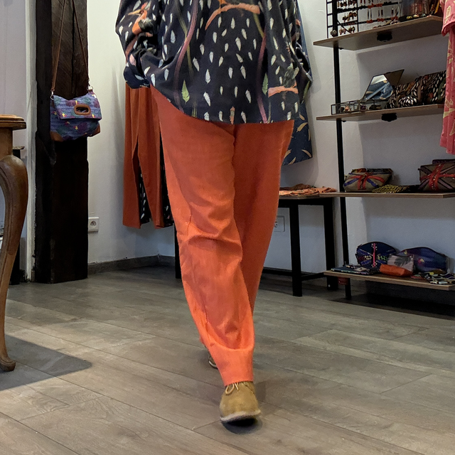 Pantalon Frida en lin Orange élastique à la taille