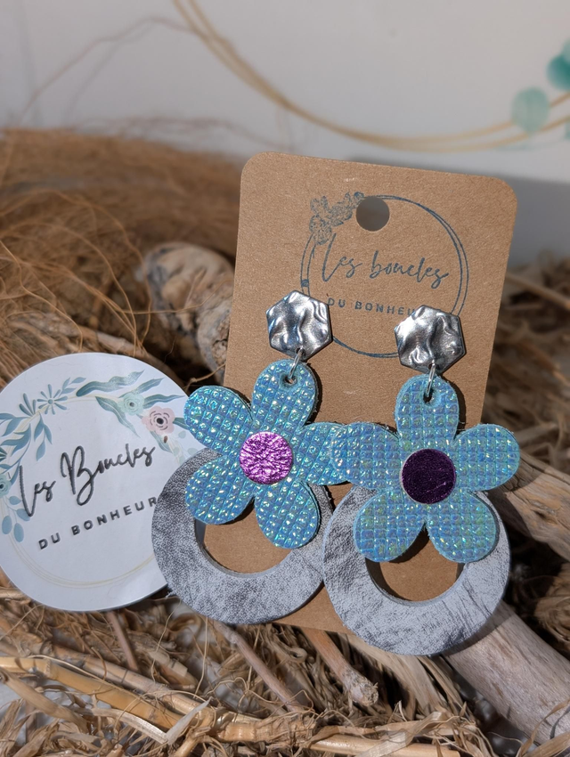 Boucles d'oreilles Baby Marguerite bleu bm034