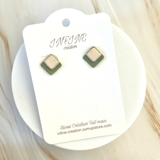 Puces d’oreilles « Carré Matcha »