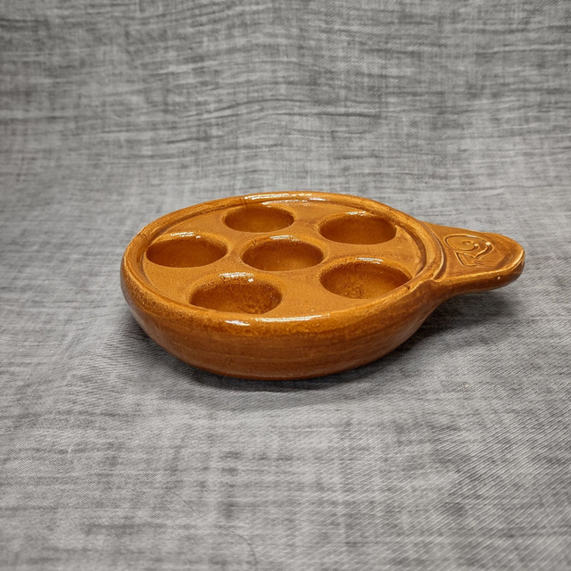 Franse ovenschaal | Bruin dubbelwandig aardewerk voor bereiding zes slakken (diameter 12 | breedte inclusief handgreep 15 | hoogte 3,5 cm)