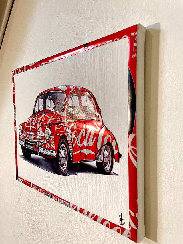 Tableau 4CV rétro réalisé avec des canettes recyclées