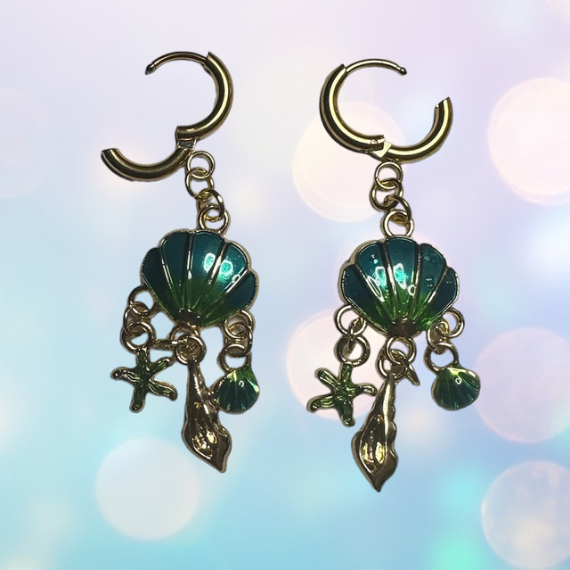 Turquoise Seashell Earrings - Huggie Hoops