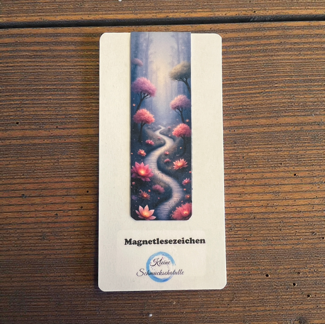 Lesezeichen Pfad rosa - Handgefertigte Magnet-Lesezeichen – Waldmotive 