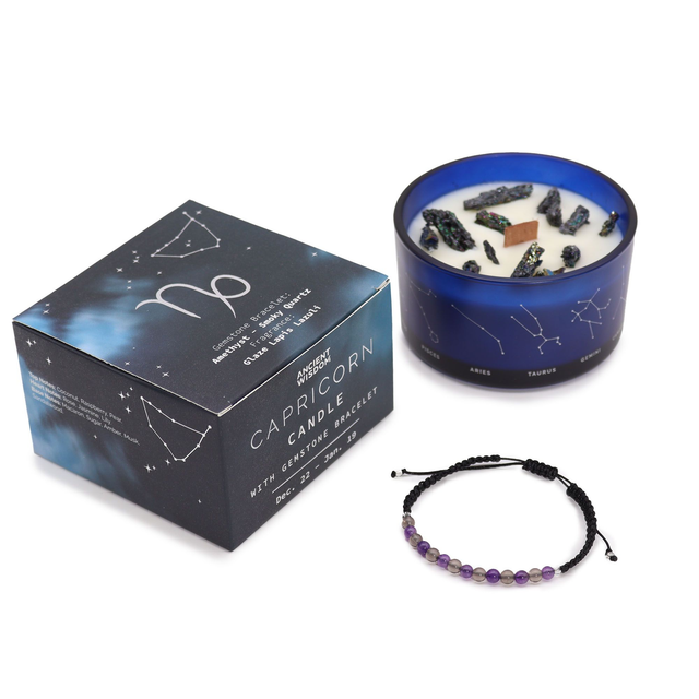 Bougie de Cristal du Zodiaque avec Bracelet - Capricorne