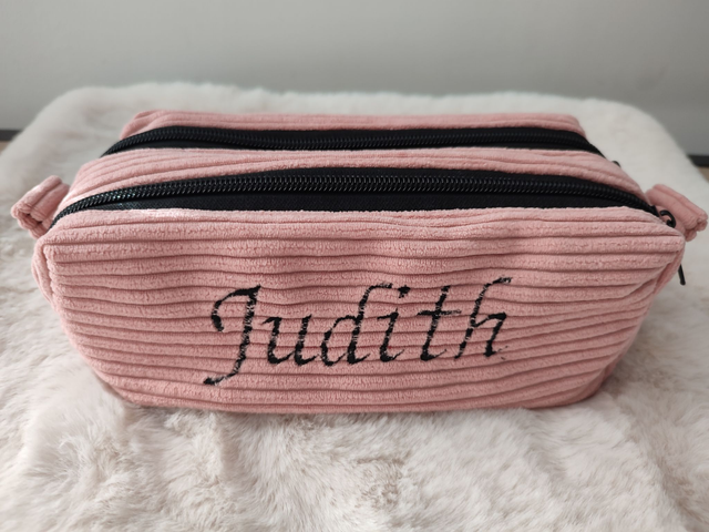 Trousse double compartiment personnalisable rose