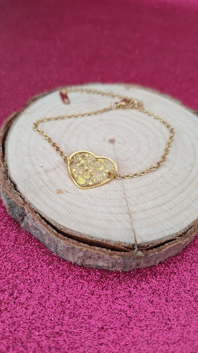 Bracelet doré cœur paillettes dorées