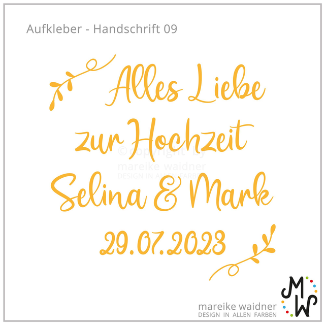 Aufkleber | Heirat / Hochzeit | Name + Datum | Handschrift 09