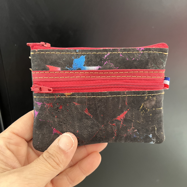 Porte monnaie deux poches noir pailletté 