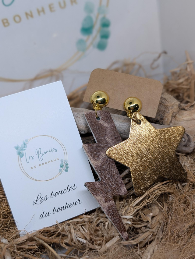 Boucles d&#039;oreilles Asymétrique bronze chocolat zk023 clips