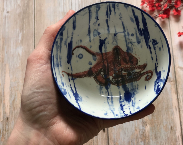 Octopus and coral reef upcycled ceramics