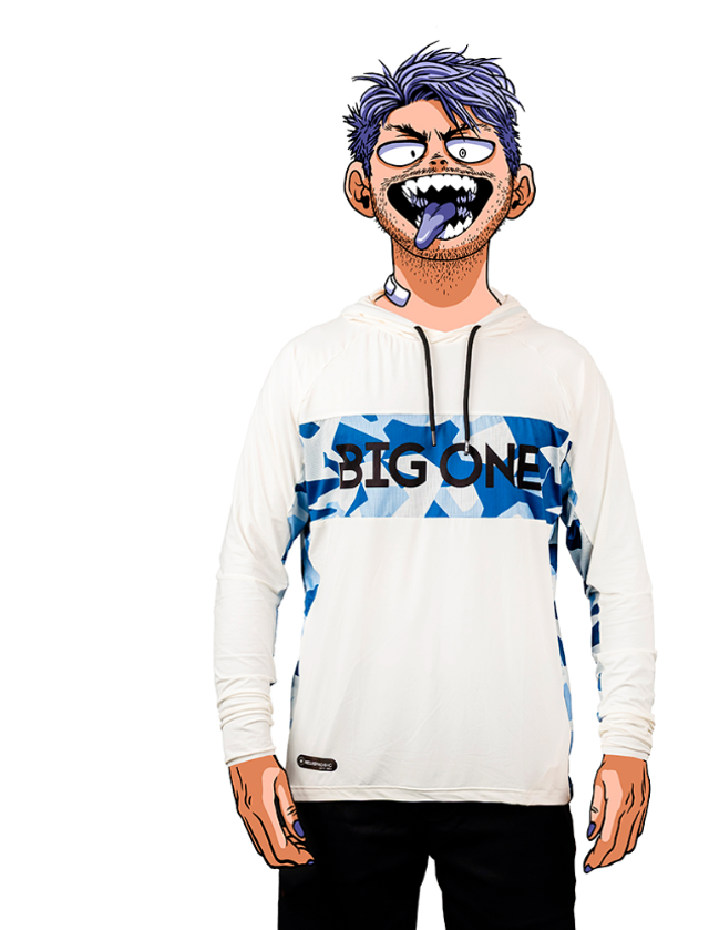 Big One UPF50+ Solar Protection Hoodie "Amazzonia" Geometric Camo Blue