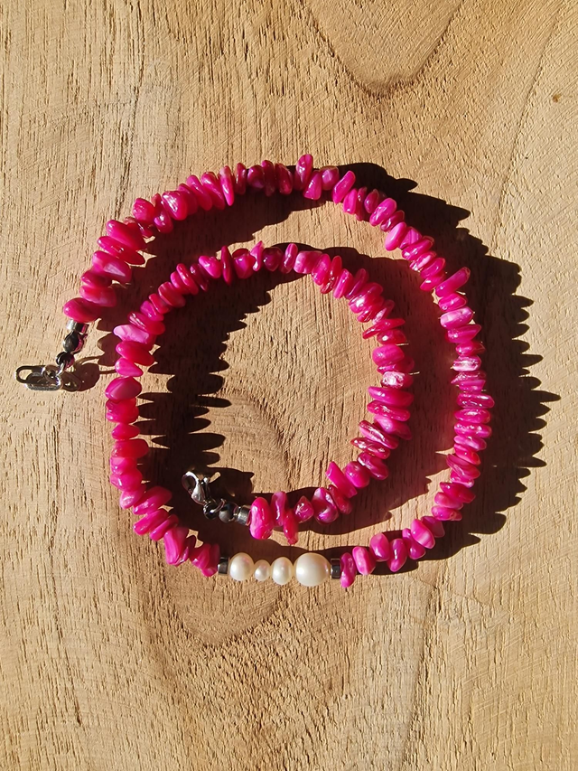 Collier Pearl & Reef Pink argent