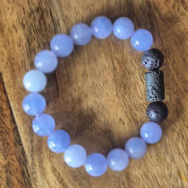 Angelite &amp; Lava Bead Bracelet – Calming Crystal Jewellery for Empaths &amp; Aromatherapy