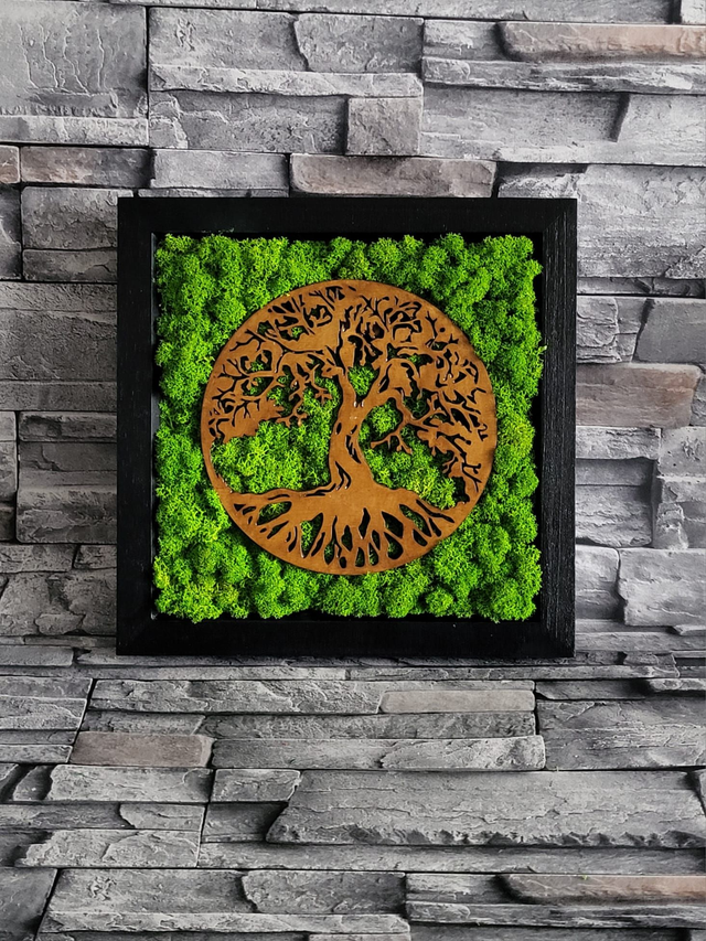 Wooden Tree in Frame / Green Moss /