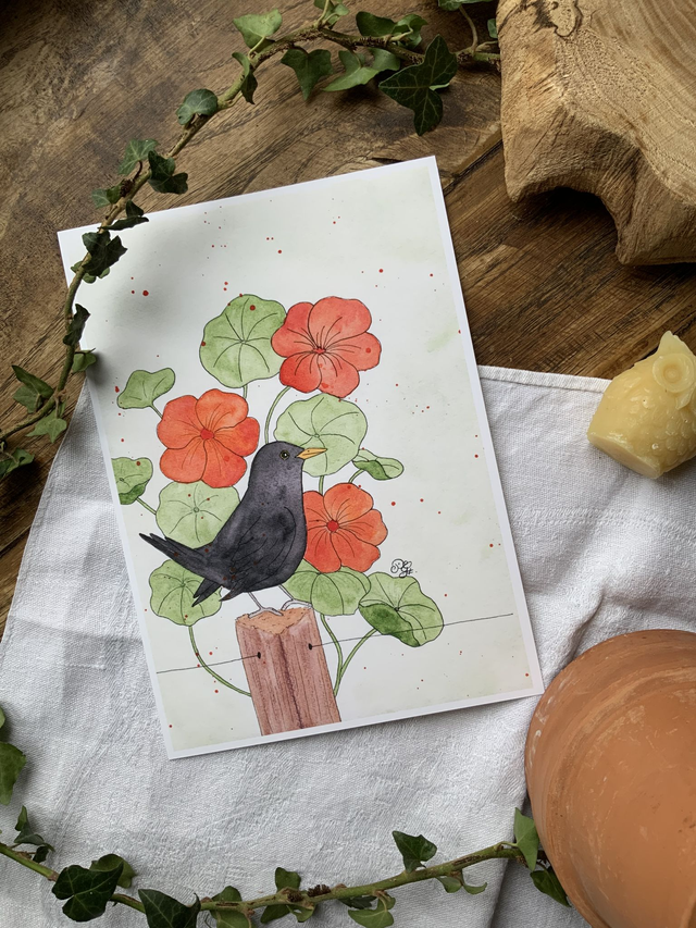 Reproduction A5 « Merlette florale »