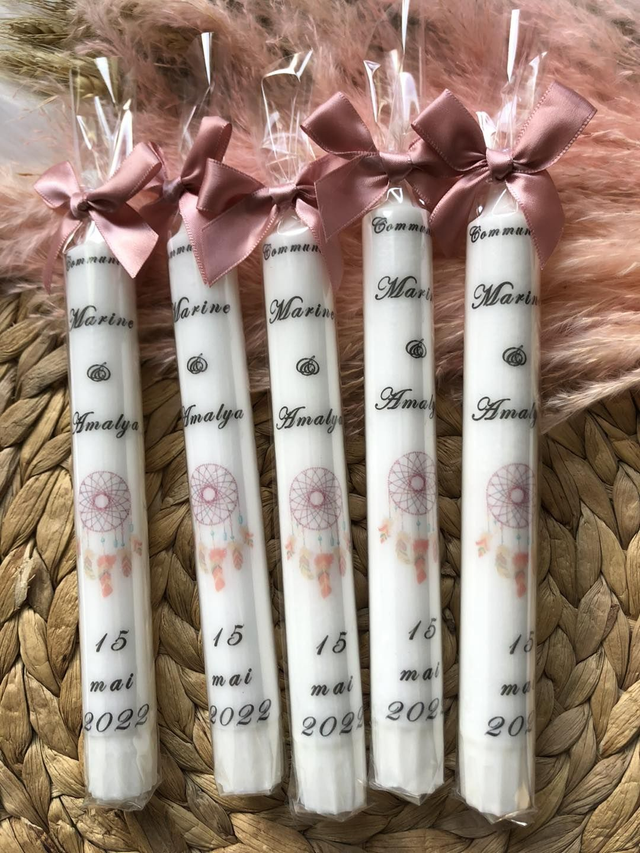 Bougie Chandelle de communion personnalisée Attrape Rêves