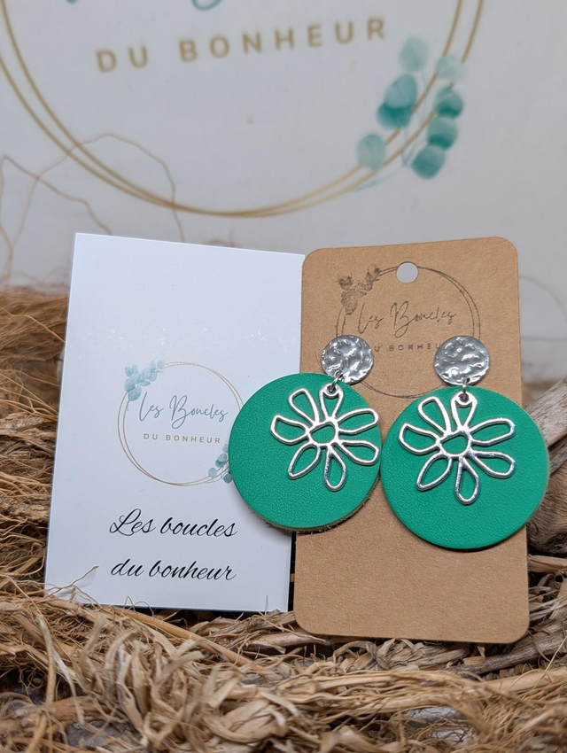 Boucles d'oreilles Moon vert argenté mo240