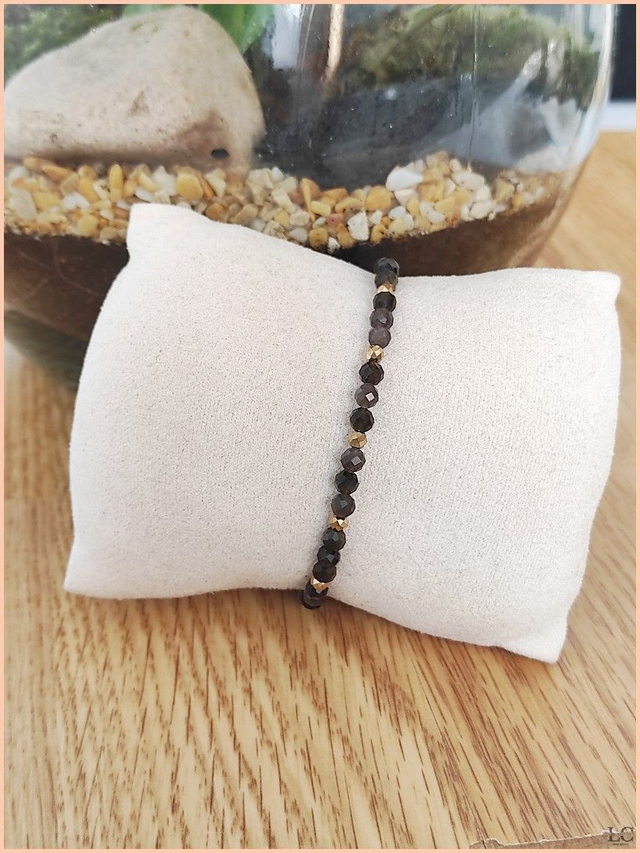 Bracelet à mémoire de forme - Obsidienne et Hématite facettée