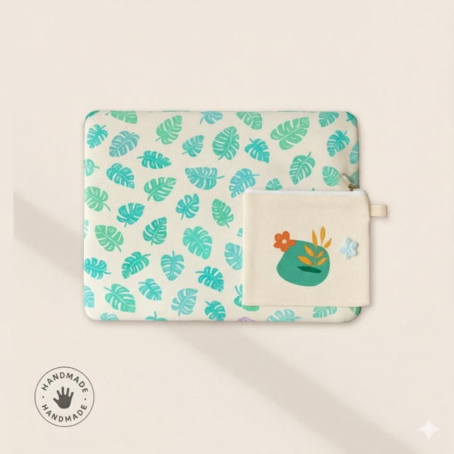 Kit &quot;Jungle Chic&quot; : Étui Ordinateur &amp; Pochettes Fait Main