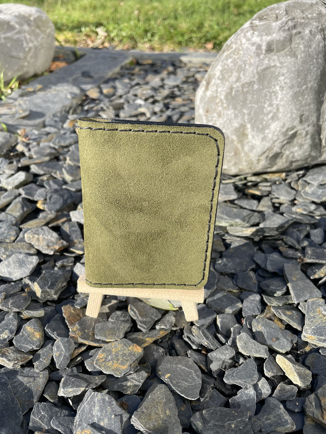 Porte-cartes double kaki nubuck/noir