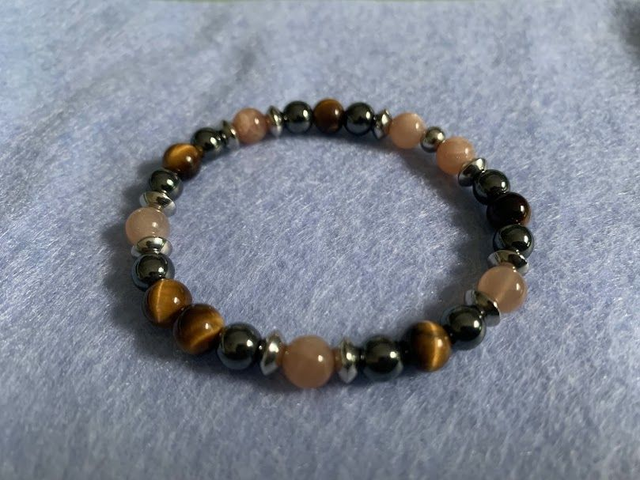 Bracelet Pierre de Soleil, Hématite et Œil de Tigre - Perles de 6mm