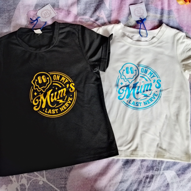 Boy's On My Mum's Last Nerve T-shirt - Funny T-Shirt - Black Or White - Age 3-4 &amp; 5-6 Years