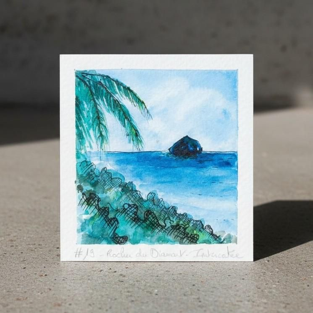 Aquarelle mini - Vue sur le Rocher du Diamant