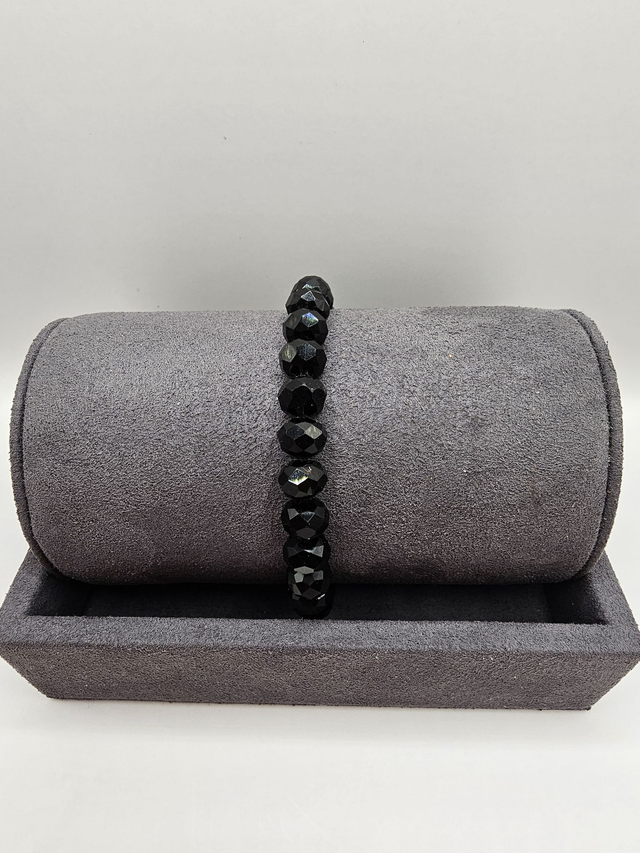 Black Faceted Glass Bead Bracelet.