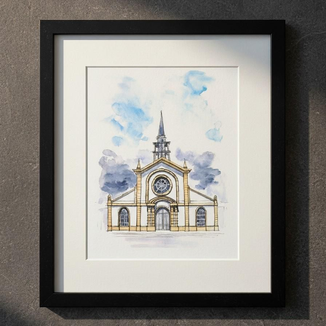 Encre et aquarelle - Église St Michel - Le François - Martinique 