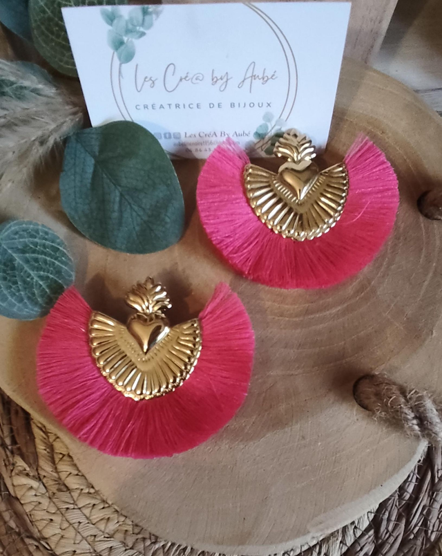 BO BIG BOHEME COEUR EX VOTO GOLD/ POMPONS FUSHIA 0000158