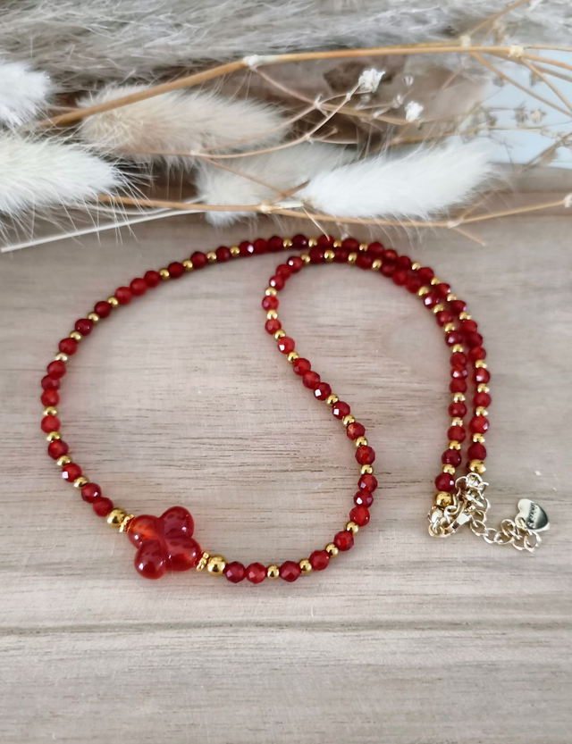 A Collier "Trèfle" Cornaline facettée
