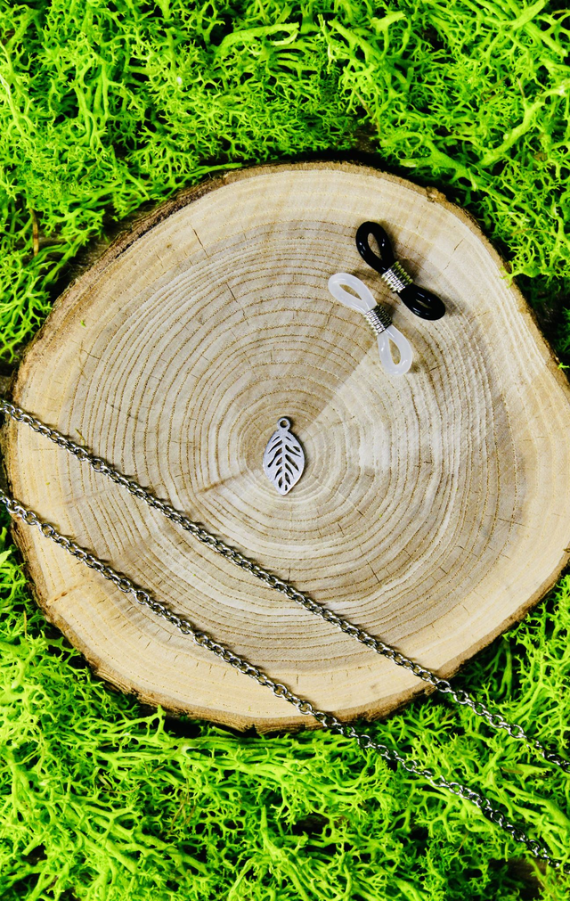 Chaine de lunettes touche de magie argentée personnalisée Feuille