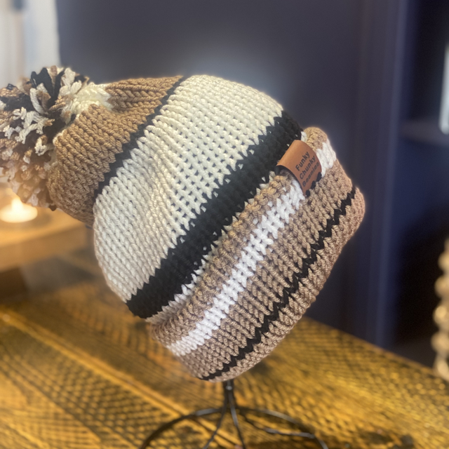 Funky Chunky Beanies Bobble Hat – Cappuccino Swirl – Handmade in Scotland