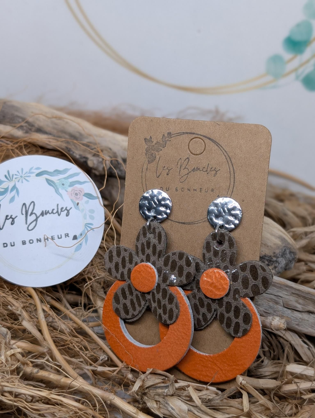Boucles d'oreilles baby Marguerite marron orange bm1130
